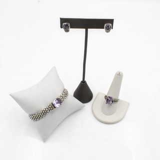 Lagos Rittenhouse Sterling 18K Amethyst Bracelet Ring Earrings Lot of 3 #S4535 5