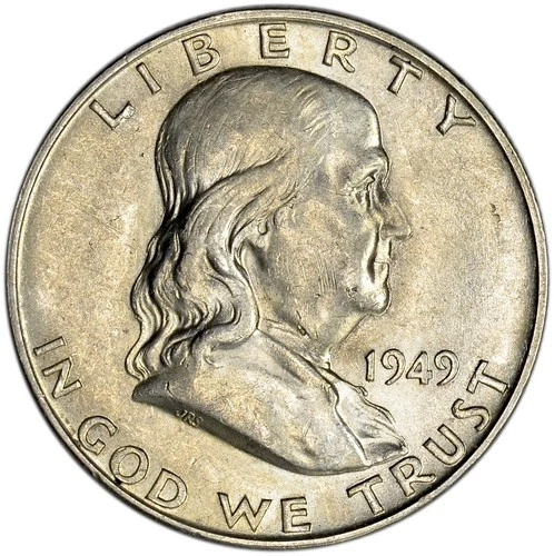 1949 D 50C AU Silver Franklin Half Dollar