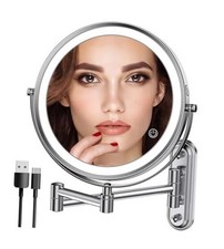 Rechargeable Wall Mounted Lighted Makeup Mirror, 8 Inch Narrow Base-chrome
