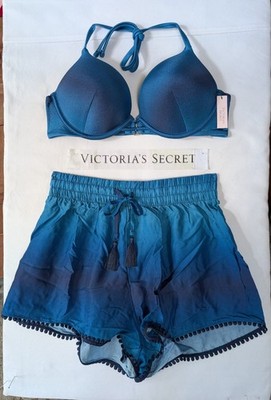 Victorias Secret Swim Set 34B BOMBSHELL add 2c Pushup/Extra-Small Coverup Shorts
