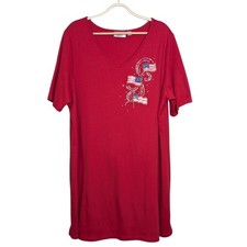 Quacker Factory America USA Flags Fireworks T-Shirt Tunic Dress XL Red Sequin