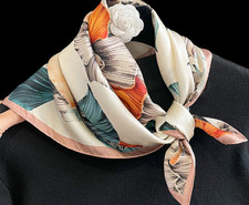 100 Silk 20" small square Scarf Women neckerchief Wrap floral pink beige WY326