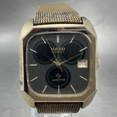 Rado Diastar Watch Men 31mm Black Dial Gold Tone Date Rectangle
