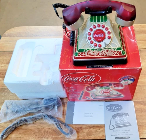 Coca Cola Telephone 2001 Stained Glass Tiffany Style Desk Phone Promo Vintage