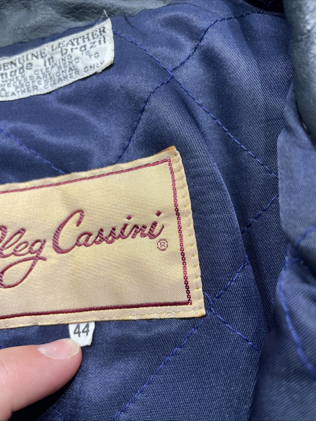 Vintage 1980s Oleg Cassini Leather Jacket Black And Navy Designer Sz 44 L Rare image 7