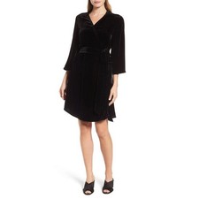 NEW Eileen Fisher Black Velvet Wrap Dress with Tie Waist Womens Size SMALL LBD