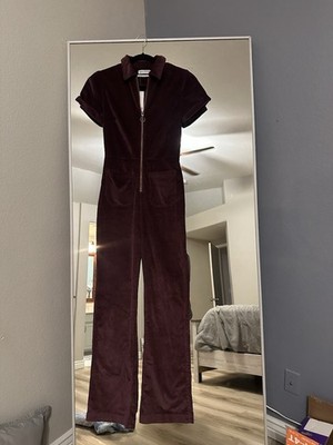 URBAN OUTFITTERS Eggplant Purple CORDUROY ZIP 70s MOD UTILITY Boiler JUMPSUIT S