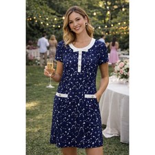 NWT Karl Lagerfeld Paris 12 Navy Blue Lace Dress White Collar Bow Buttons N664