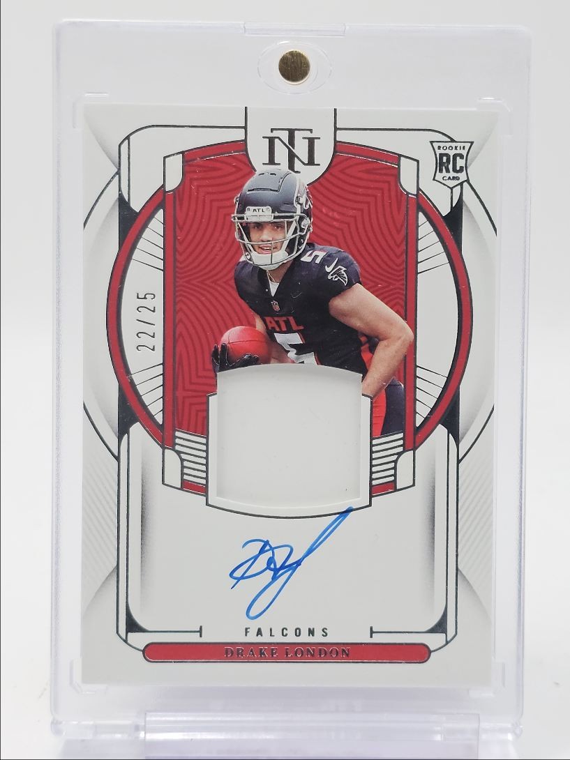 Drake London Panini National Treasures Rookie NFL Gear Signature Combos #DLO Laundry Tag Players 1/1