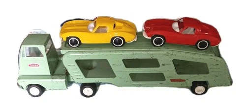 Vtg Tonka Car Carrier 1960's 19" & 2 Plastic Corvettes Model #96 1 TaillightGone