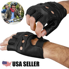 Men's Motorcycle Fingerless Leather Half Finger Driving Biker Black Gloves USA
