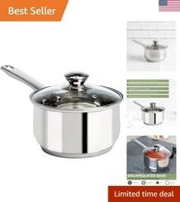 2-Quart Induction-Ready Stainless Steel Sauce Pot with Glass Lid & Comfort Grip