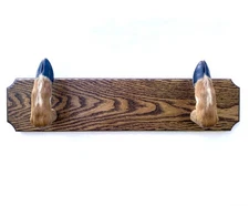 Taxidermy Deer Hoof Foot Feet Gun Rack on Oak Plaque Gunrack Dark Walnut stain