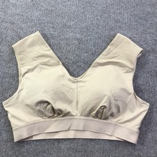 Tommie Copper Sports Bra Womens 2XL Beige Mesh V-Neck Shoulder Support Wireless