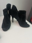 Women’s Size 7M Open Toe Suede Black Heels With Side Zipper — photo 1