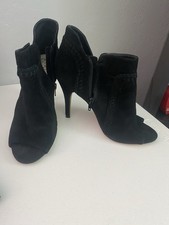 Women’s Size 7M Open Toe Suede Black Heels With Side Zipper