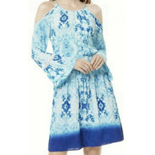 INC Womens Smocked Halter Dress Cold-Shoulder Bell-Sleeve Tie Dye Galaxy XS $99