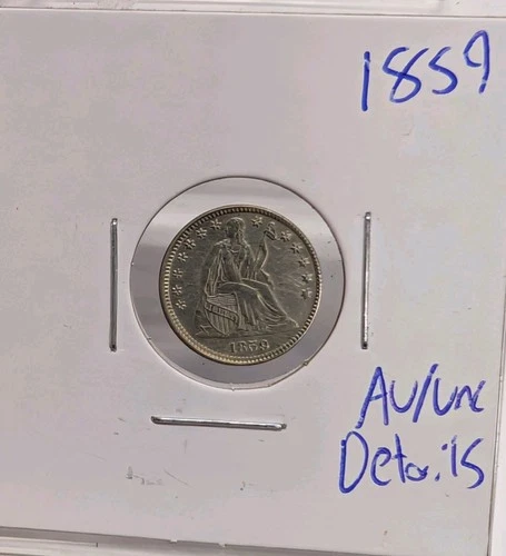 1859-P Philidelphia Seated Liberty Silver Half 1/2 Dime AU/UNC Details