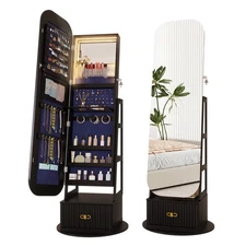 360°Swivel Jewelry Organizer, Jewelry Cabinet with Full Length Mirror and Lights