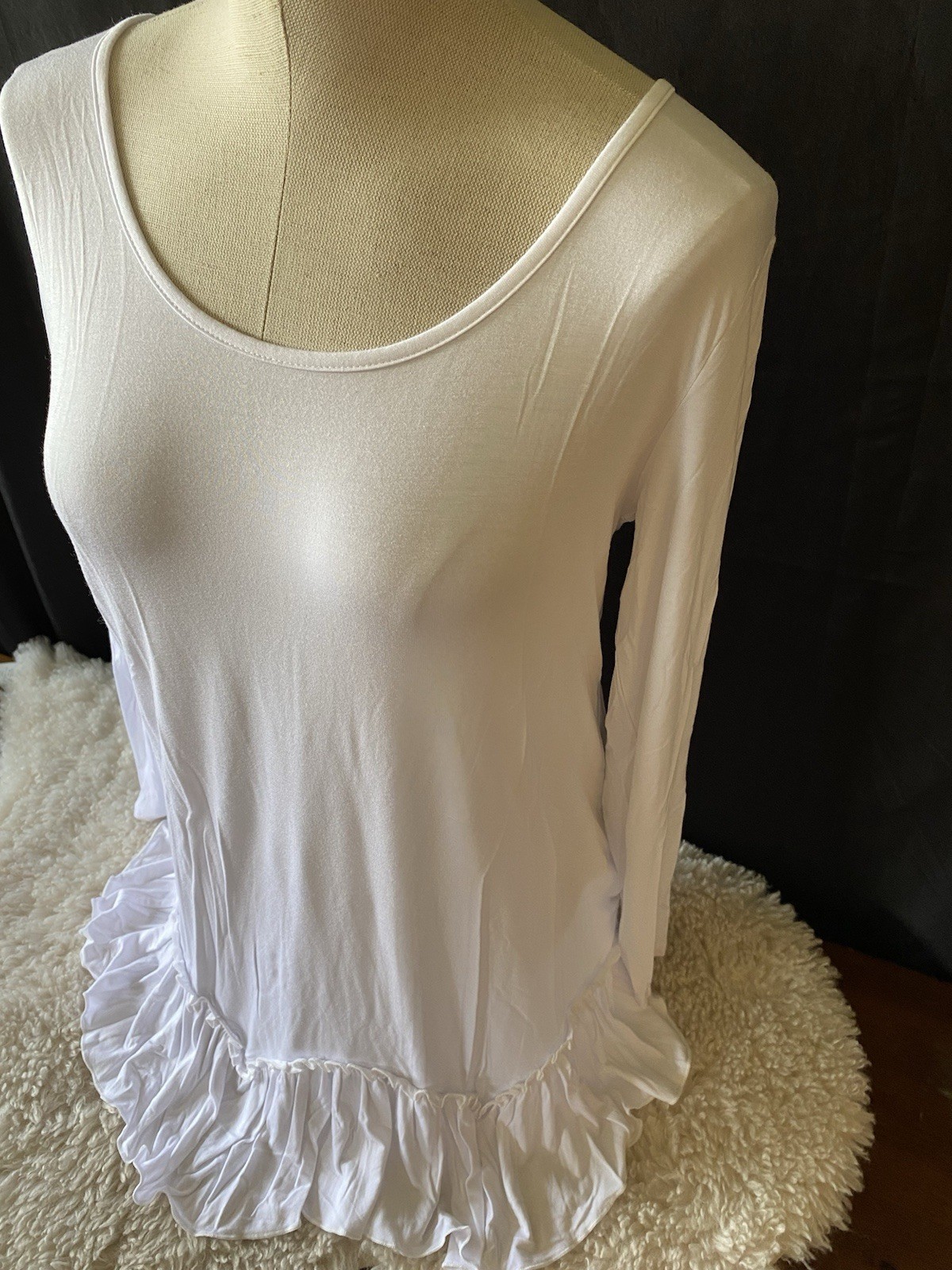 URBAN COCO  LS Ruffled Knit Dress White Sz SM Super Cute!! image 4