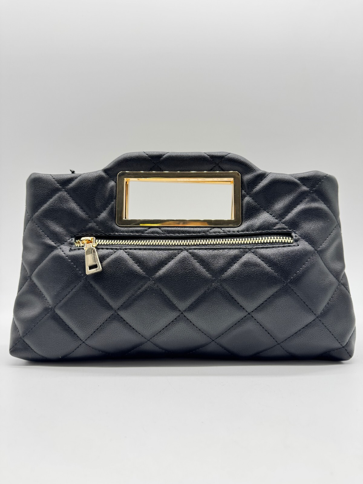 INC Juditth open handle quilted faux-leather clutch shoulder bag -BLACK