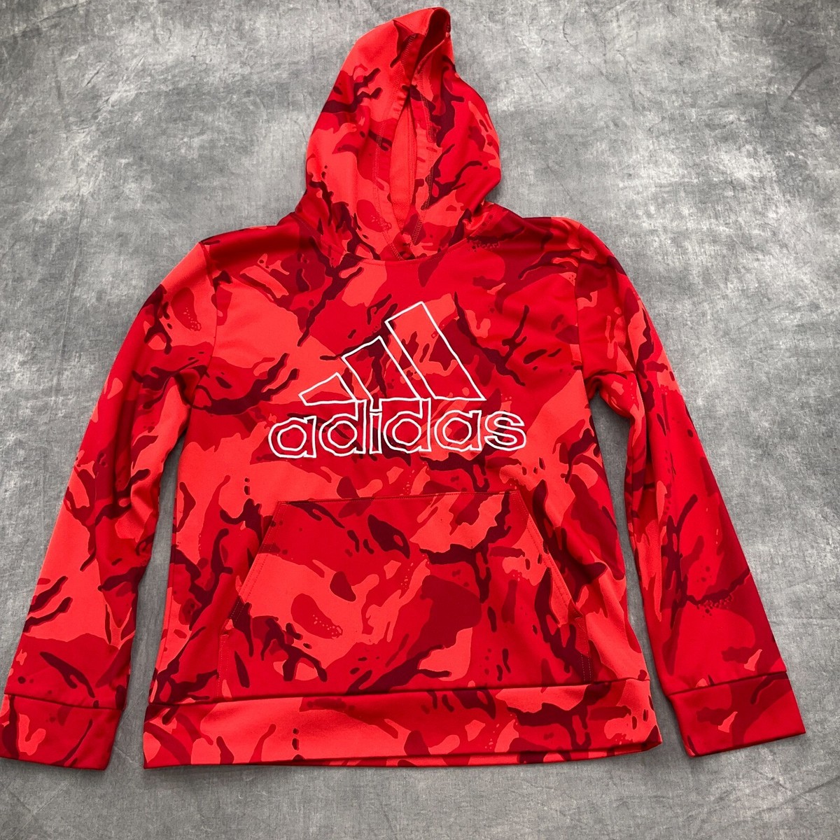 Adidas Hoodie Youth Large Red Camo Spell Out Logo Trefoil Pullover Athletic  | eBay