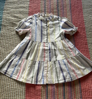 Gap Button Up Summer Dress Girls Sz 2T Stripe Short Sleeve Tiered Ruffle Collar