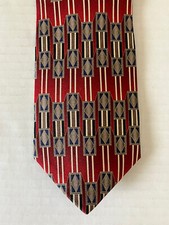 Alexander Lloyd Men's Necktie Tie Silk Red Blue White Geometric Made in USA 62"