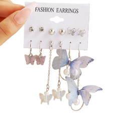 Set of 6 Butterfly Multicolored Earrings - New