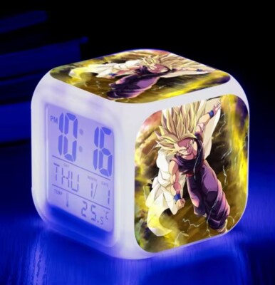 Dragon Ball Clock Alarm Son Gohan Super Saiyan 2 LED 7 Color Decor Night Light