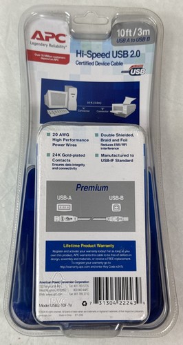 APC HI-Speed USB 2.0 Certified Device Cable 10 ft/3m USB A To USB B - New Sealed - Picture 6 of 6