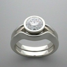 White Round Cut CZ 1.80 CT Bezel Set Wedding 925 Sterling Silver Ring Band Set