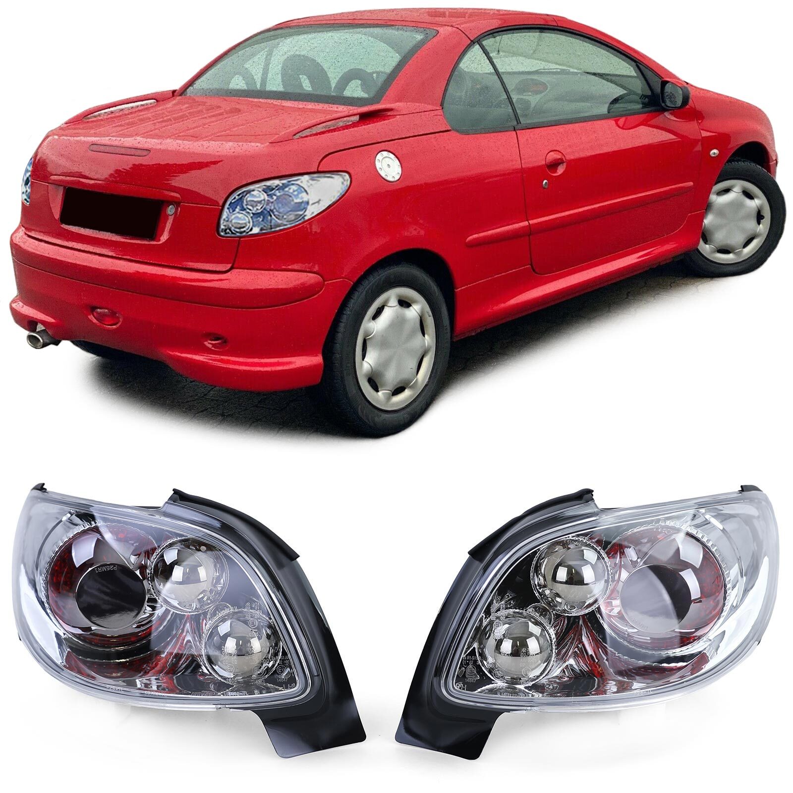 Clear Chrome Rear Lights for Peugeot 206 CC Coupe Cabrio 2000-2008