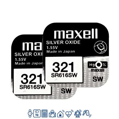 2 x Maxell 321 Uhrenbatterien 1,55 V SR616SW SR65 Knopfzelle RW 321 15mAh