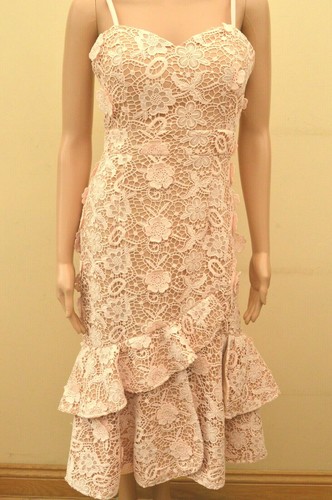 New Jarlo Nude Pink Floral Crochet Lace Midi Dress UK 10 12 rrp £140 - Picture 2 of 7