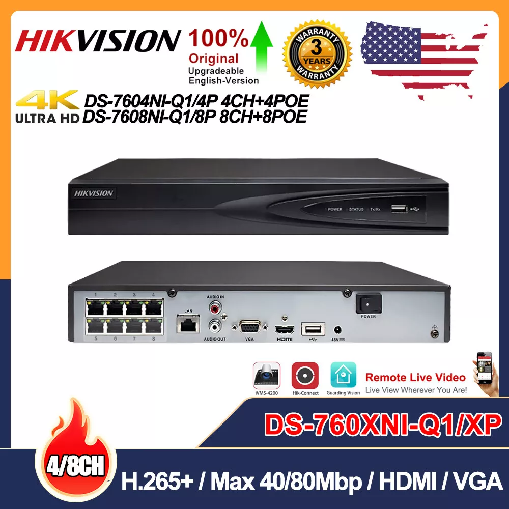 Hikvision NVR 4K 4 8CH POE Smart Network Video Recorder 1 SATA for