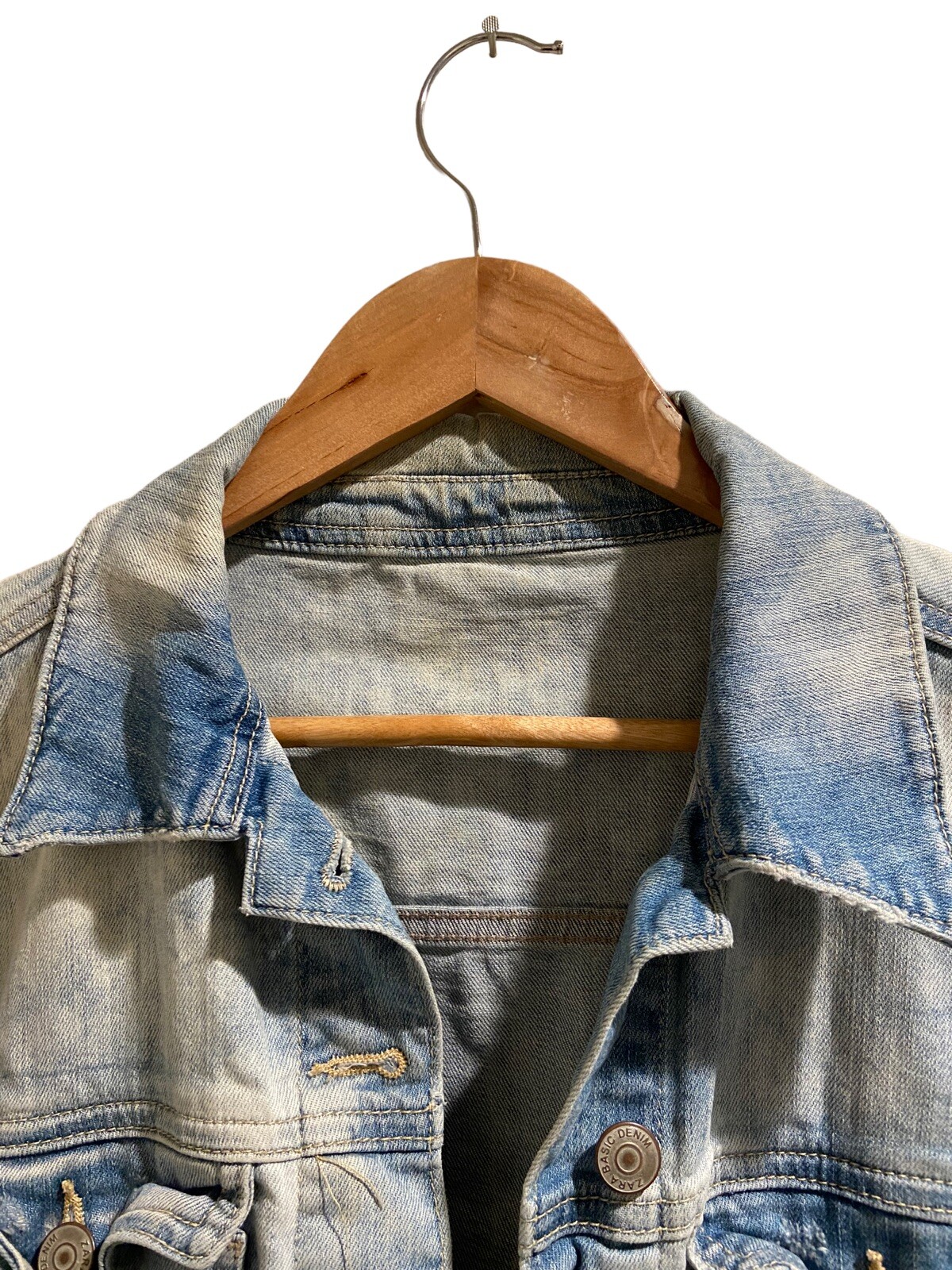 Zara Basic Denim Jean Jacket Blue Distressed Wome… - image 4