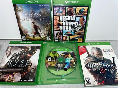 Xbox One Games (5 Lot) GTA 5, Assassin s Creed: Odyssey, Witcher, Ryse, Mojang