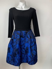 American Living by Ralph Lauren Black Blue Fit Flare Brocade Floral Dress 4
