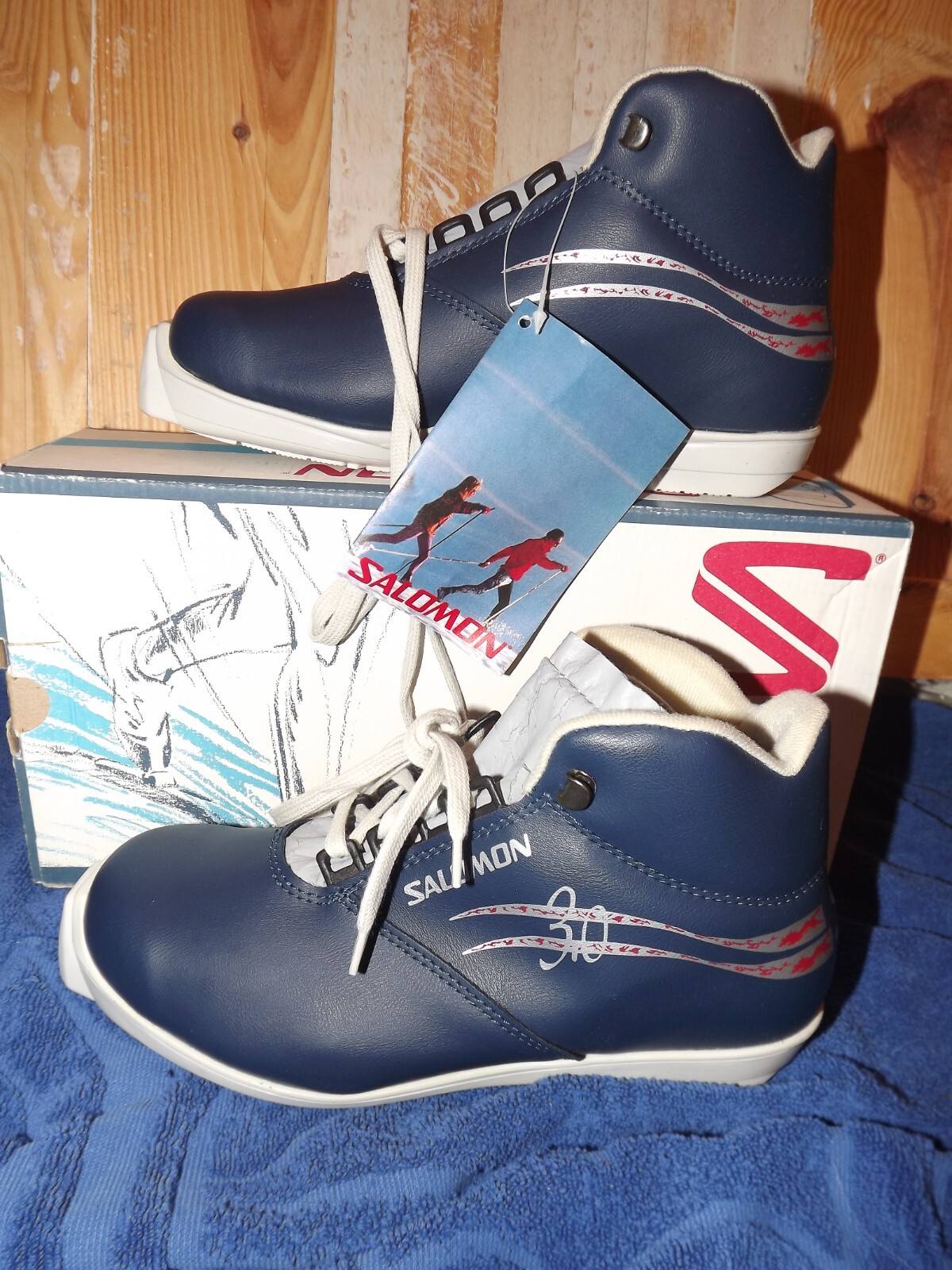 Scarponi da sci nordico Salomon 3.0 vintage taglia 40 fondo NOS scatola blu belli! 1976