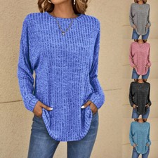 Women Ribbed Baggy T-Shirt Tunic Tops Ladies Long Sleeve Casual Blouse Plus Size