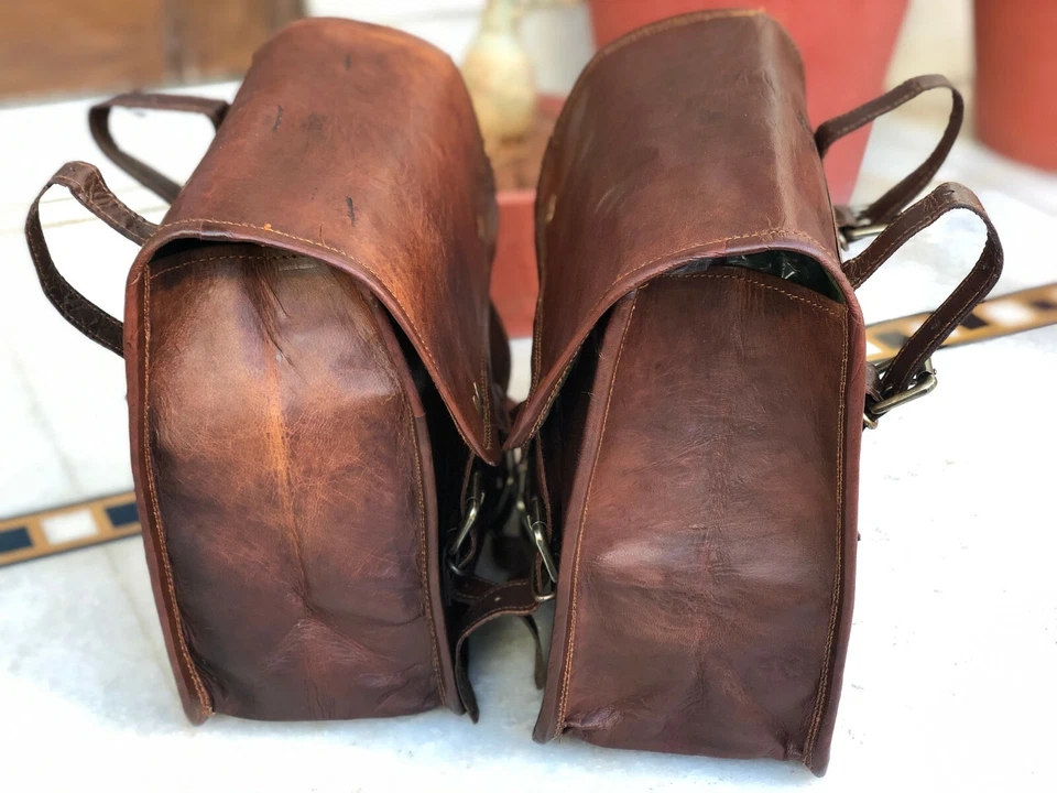 Moto Côté Sacoches Selle Sac Sacoches 1 Paire Pochette Cuir Vintage Look - Photo 2/4