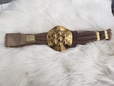 Vintage 80's CAROLYN TANNER Braided Gold Boho Hippie Festival Glam Brown Belt