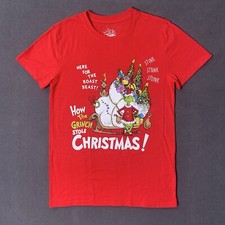 Dr Seuss The Grinch T Shirt Medium Red How Stole Christmas Tee AOP Funny Holiday