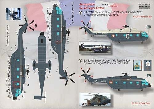 SA.321 Super Frelon Helicopter Part-2 1/72 Scale Decals Kit Print Scale 72-314 - Imagen 10 de 12