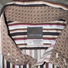 Thomas Dean Men's L Button Down Multi Color Striped Dress Shirt Large