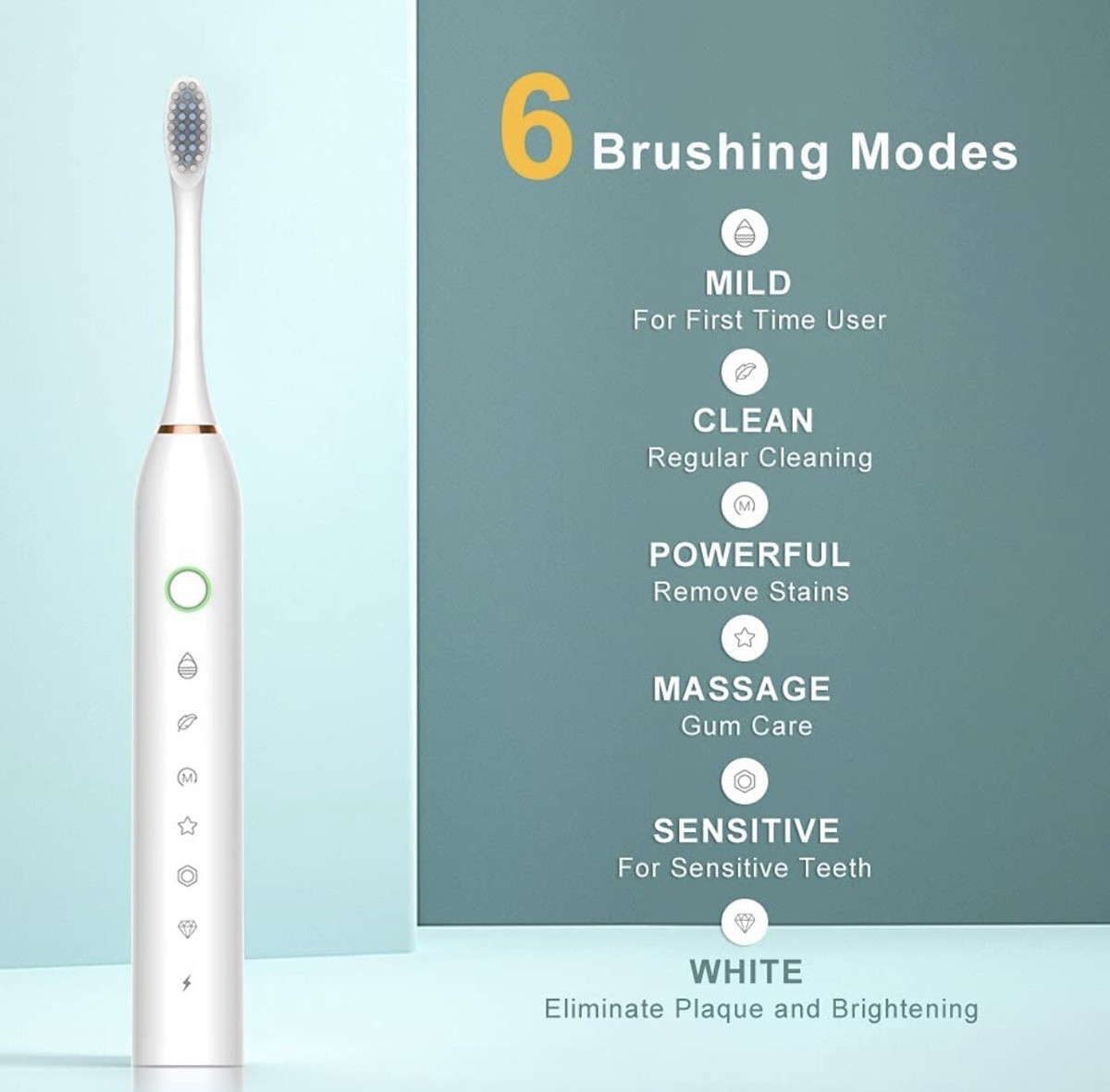 2 Pack Sonic Electric Toothbrush,42000vpm 6Modes USB Rechargeable 8 Extra Heads - View #11