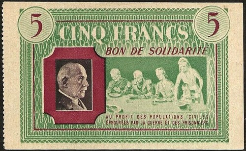 France - Bon de solidarité 5 Francs WWII 1940-1944 "Maréchal Pétain" NEUF !