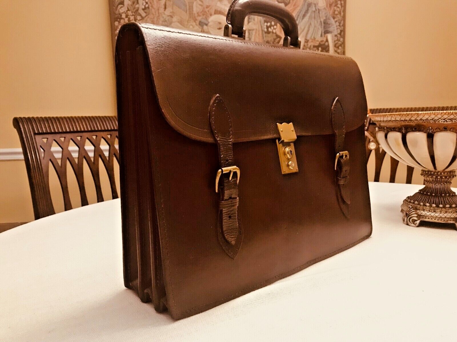 PAPWORTH English Brown Bridle Leather Briefcase / Mes… Gem