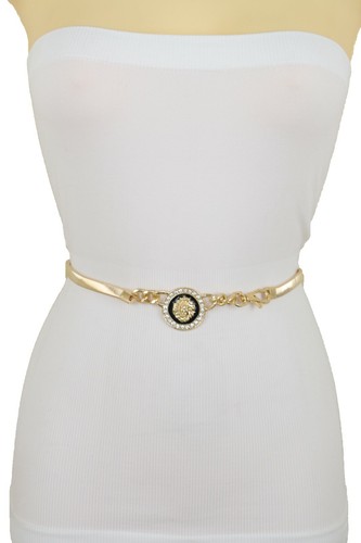 Women Gold Metal Chain Stretch Band Belt Hip High Waist Lion Bling Charm Fit M L - Picture 9 of 24
